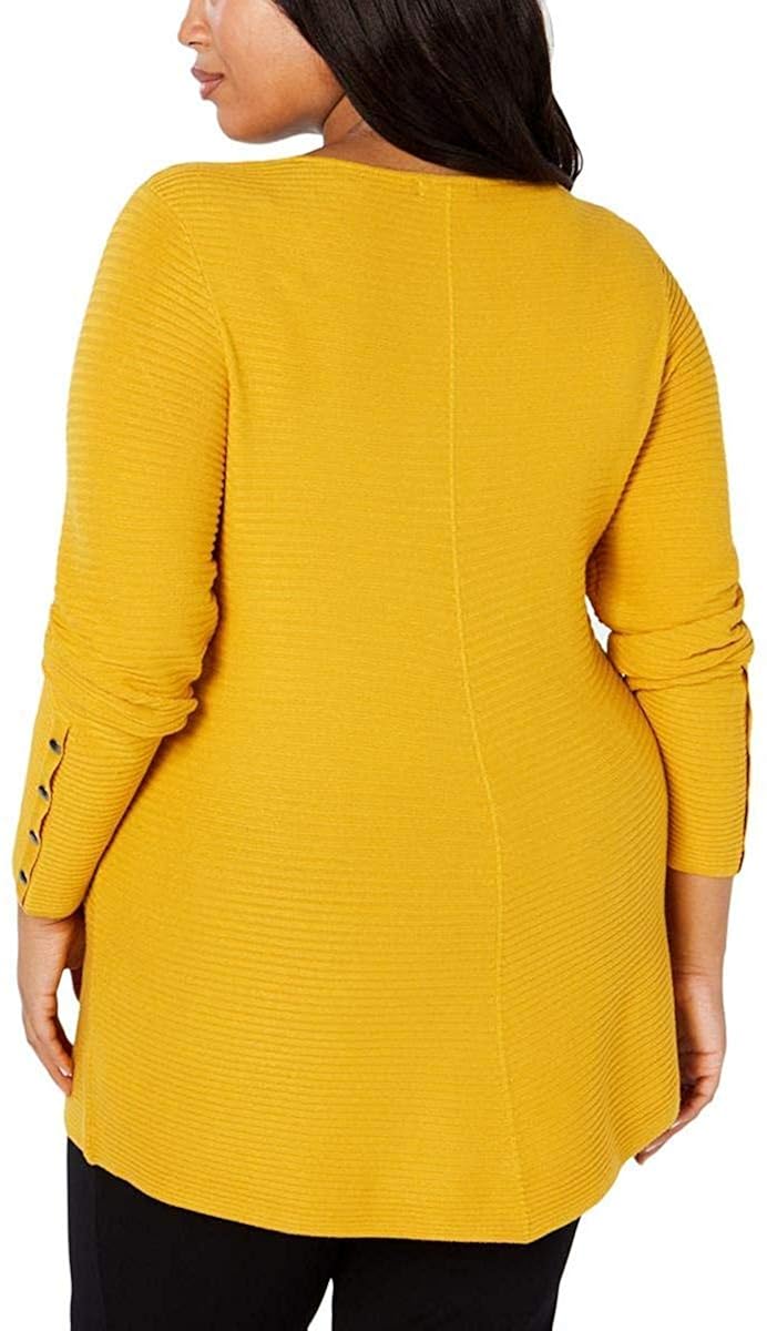 Alfani Women's Size Ribbed Snap Detail Sweater Dark Yellow Size 1X