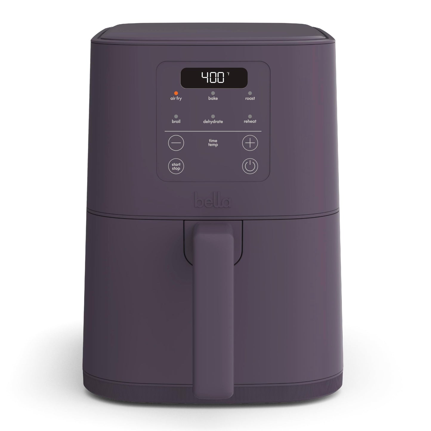 bella 4Qt Slim Air Fryer Fitsanywhere™ Kitchenware EverGood™ Ceramic Nonstick Coating Adjustable Temperature 6 Preset Cooking Options 60 Min Auto Shutoff w Audible Tone 33lb Capacity Plum