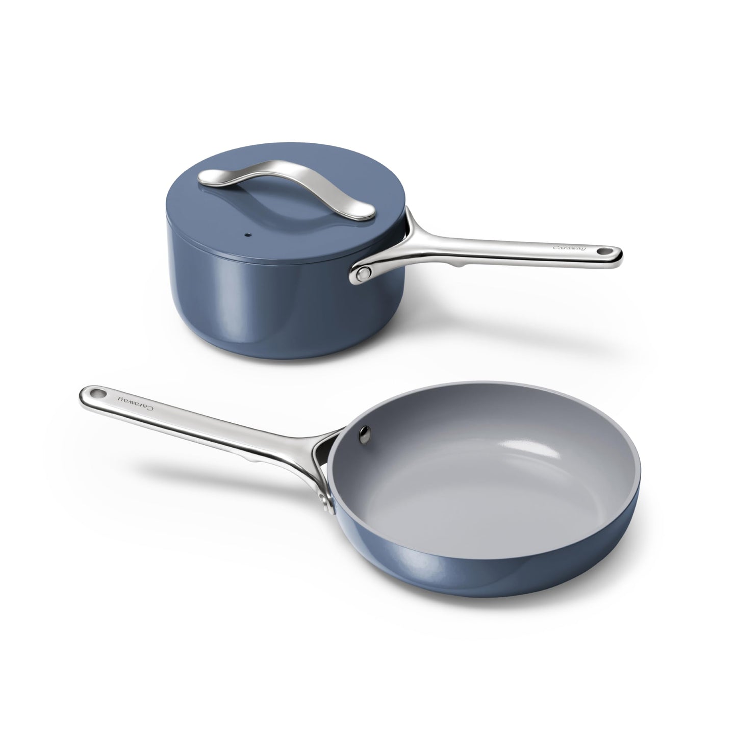 Caraway Mini Cookware Set  NonStick Ceramic Fry Pan 105 qt 8 Sauce Pan 175 qt  Storage Rack  Non Toxic PTFE  PFOA Free  Oven Safe  Stovetop Agnostic Gas Electric  Induction  Navy