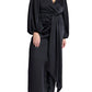 ELOQUII Women's Plus Size Pleated Satin -Sleeve Maxi Dress - 20, Black Onyx