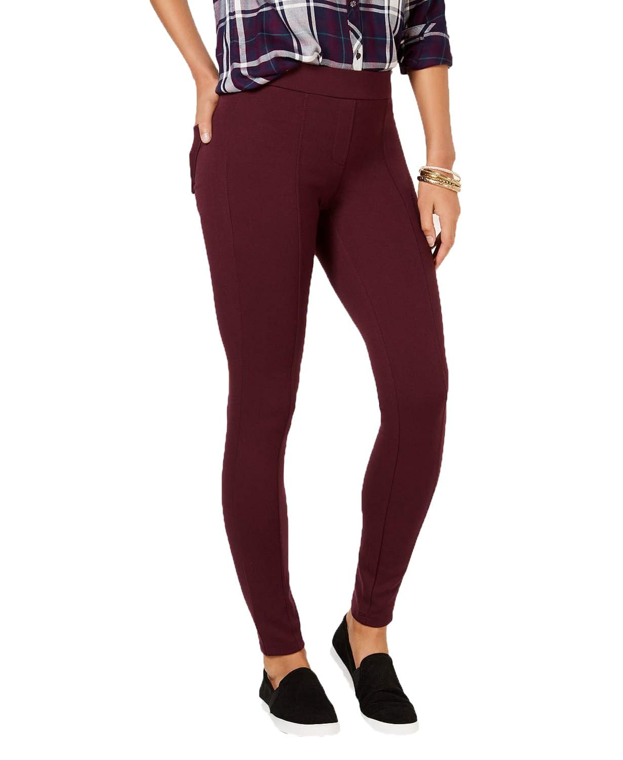 Style & Co Women's Petite Seam-Front Ponte-Knit Leggings Berry Jam Size Small