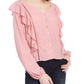 Planet Gold Juniors' Ruffle Jacquard Top Pink Size Large