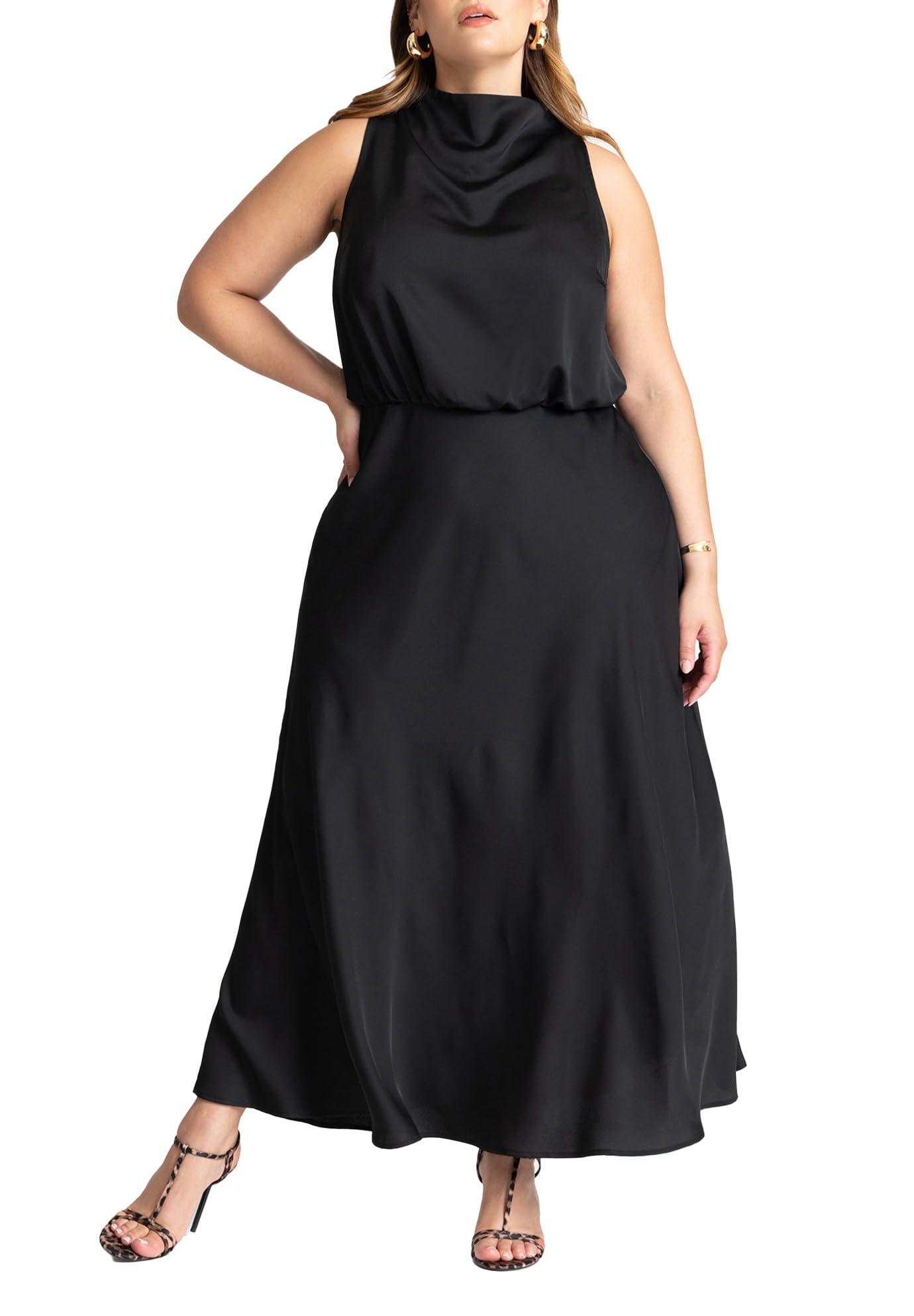 ELOQUII Women's Plus Size Draped Satin Maxi Dress - 22, Black Onyx