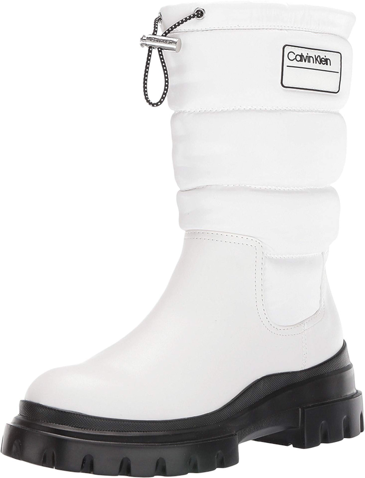 CALVIN KLEIN Womens White 1" Platform Drawsting Toggle Water Resistant Slip Resistant Laeton Round Toe Wedge Snow Boots