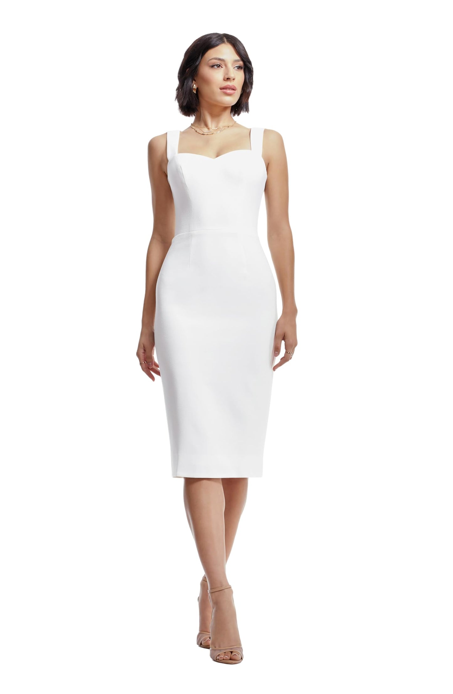 Dress the Population Women's Nicole Sleeveless Bodycon Stretch Midi Sheath Dress, Off White, X-Large