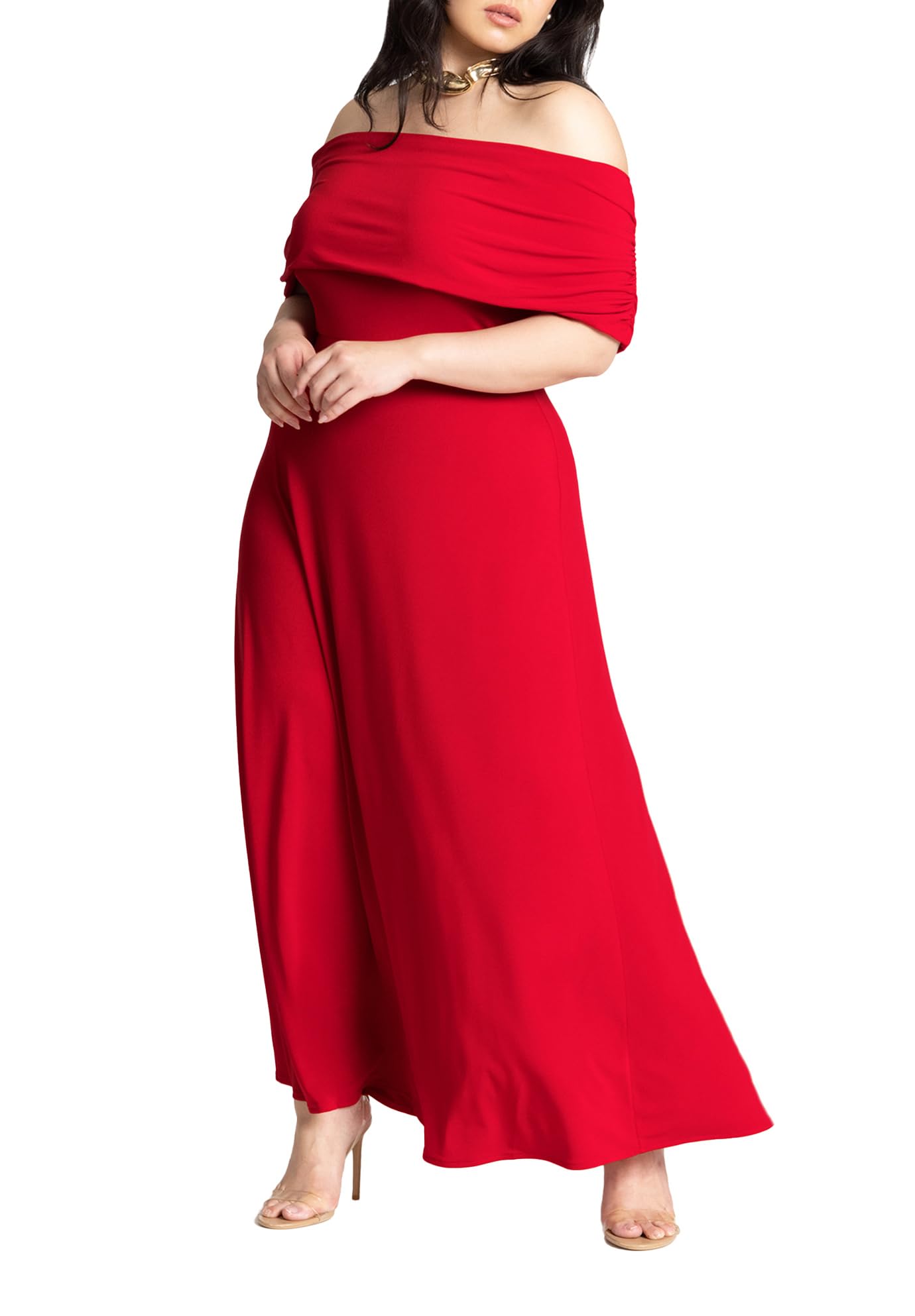 ELOQUII Women's Plus Size Off The Shoulder Maxi Dress - 20, Equestrian Red