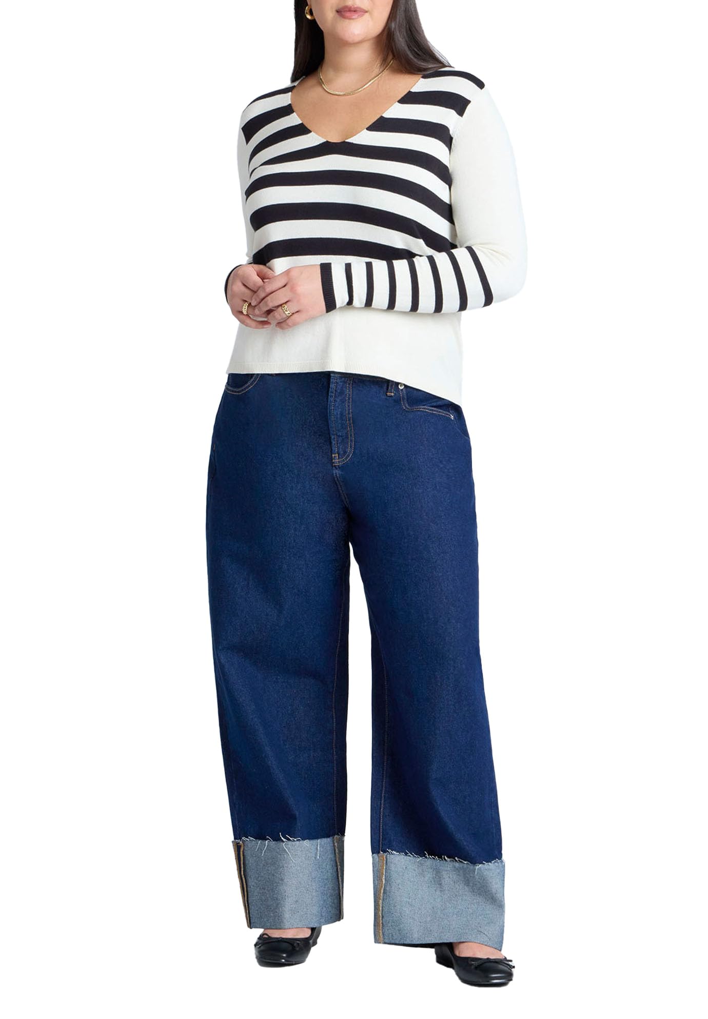 ELOQUII Women's Plus Size Tall Cuff Jean - 18, Dark Wash Denim
