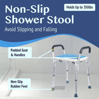 Shower Chair with Padded Seat - (White Stool with Rail)