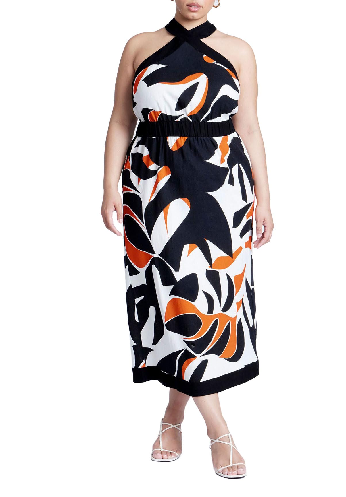 ELOQUII Women's Plus Size Halter Neck Printed Maxi Dress - 18, Oversized Tiger Fauna