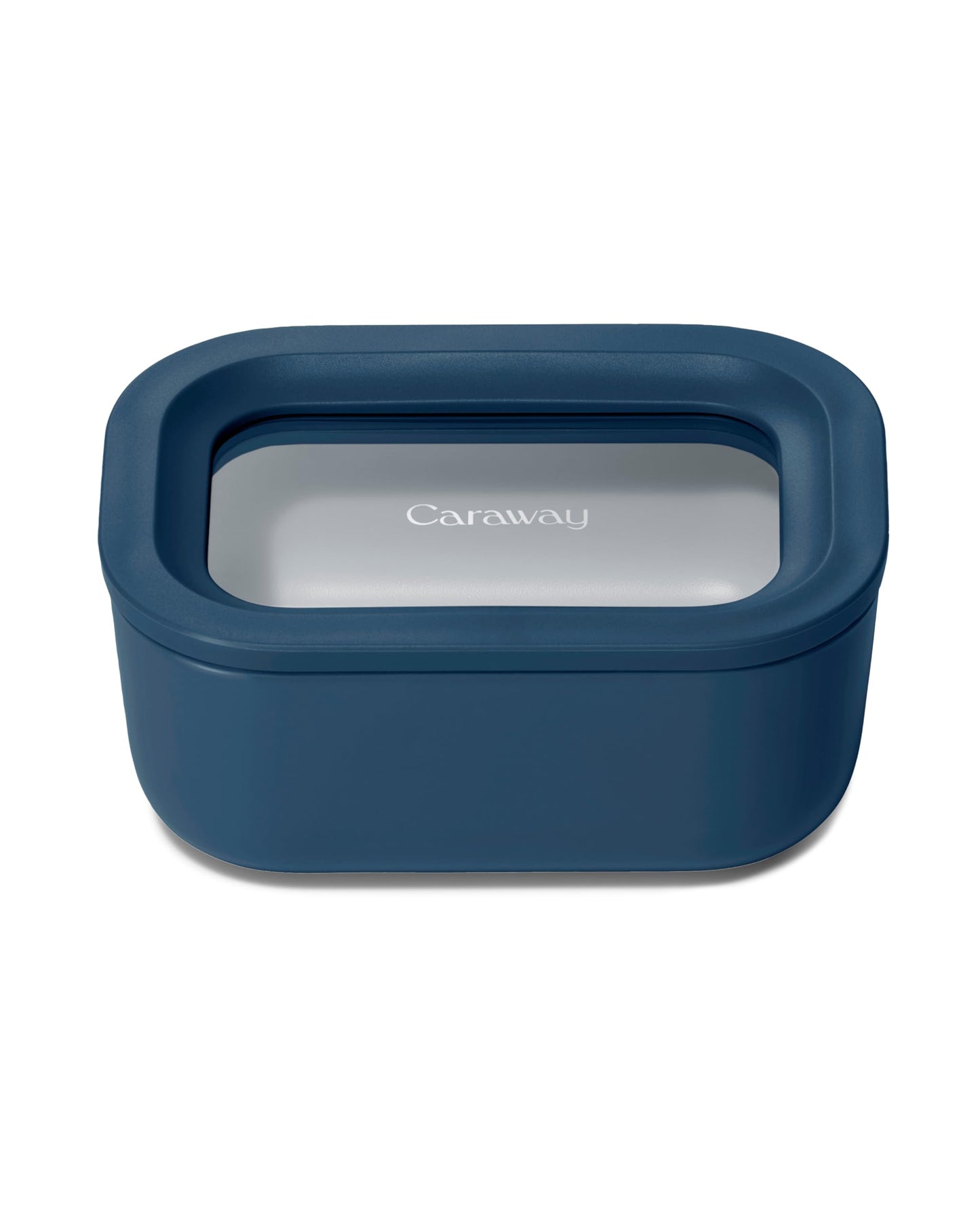 Caraway Mini Rectangle Food Storage Container  26 Cup Glass Storage Container for Food  NonToxic CeramicCoated Glass  Air Release Technology  Compact  Stackable Design  Navy