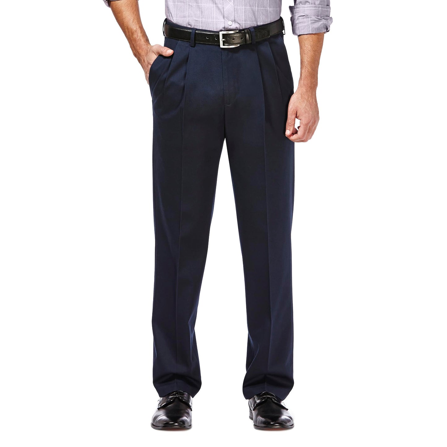 Haggar Men's Premium No Iron Khaki Regular and Big & Tall Sizes, Dark Navy, 44W x 29L