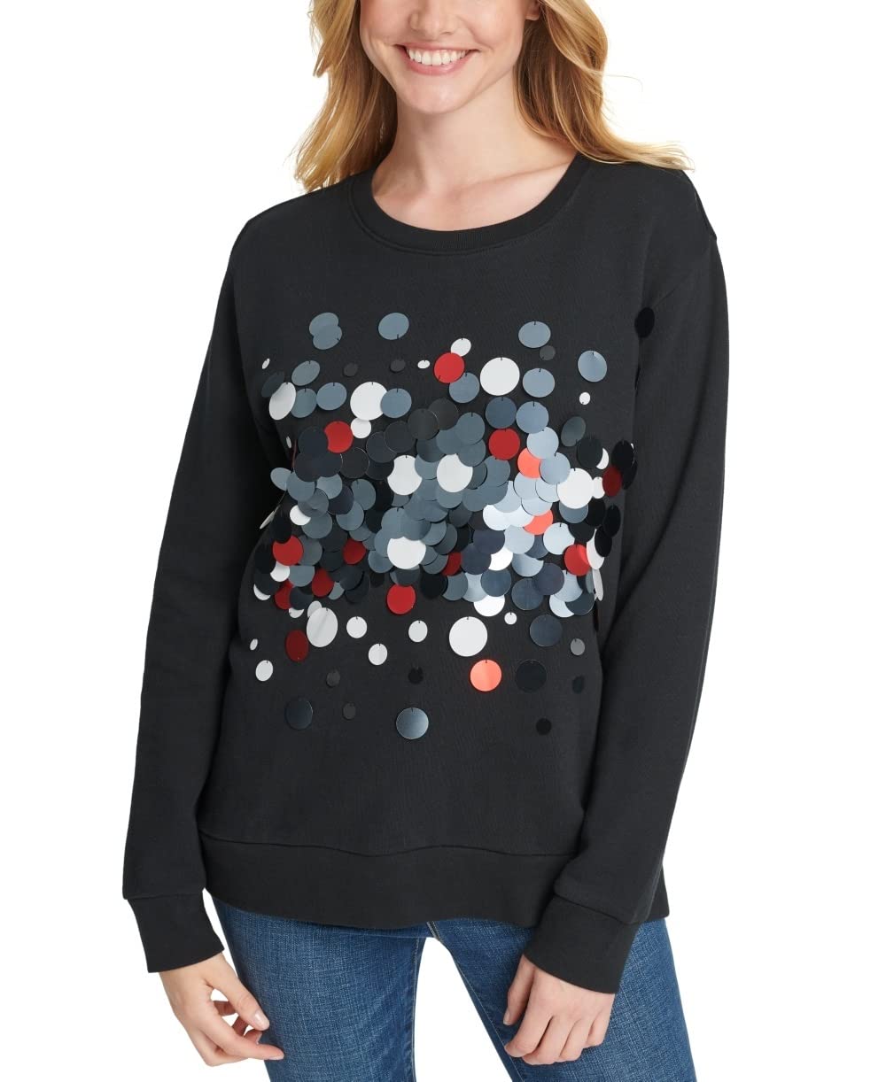 DKNY Women's Cotton Paillette Everywhere Sweatshirt Gray Size X-Small