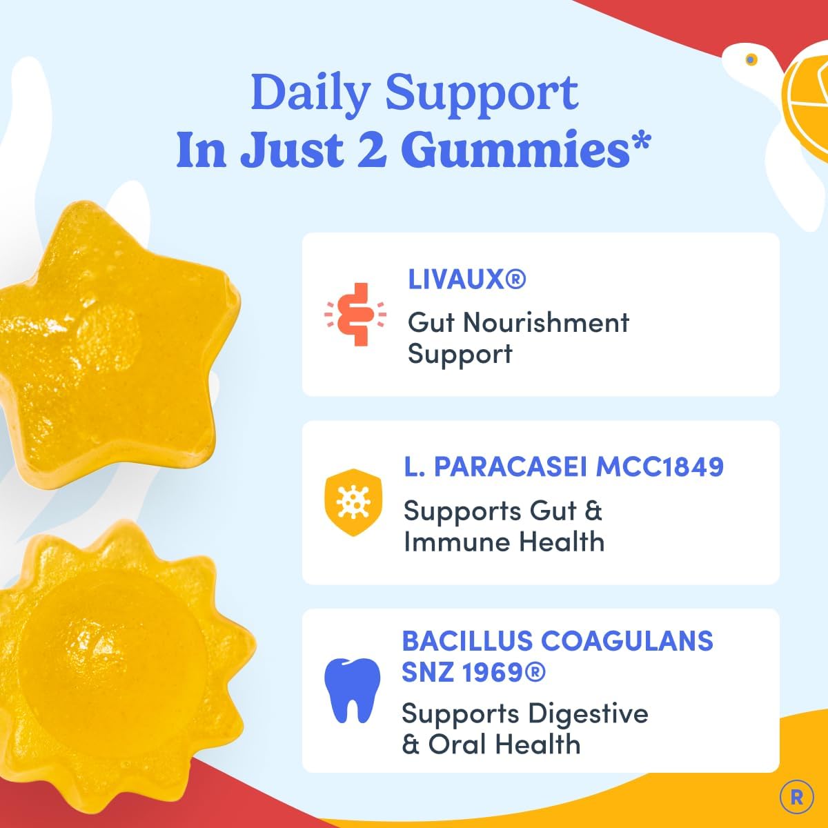 FIRST DAY Kids 3-in-1 Probiotic Gummies – Prebiotic + Probiotic + Postbiotic Supplement – Supports Digestive & Oral Health, Immune Function & Energy Levels – 30-Day Supply