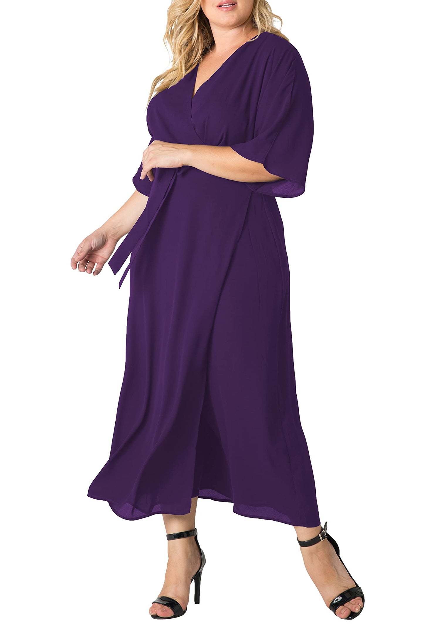 Standards & Practices Women's Plus Size Purple Haze Kimono Wrap Dress Maxi Length Size 2X