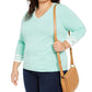 Tommy Hilfiger Plus Size Cotton V-Neck Pullover Sweater Green - 0X