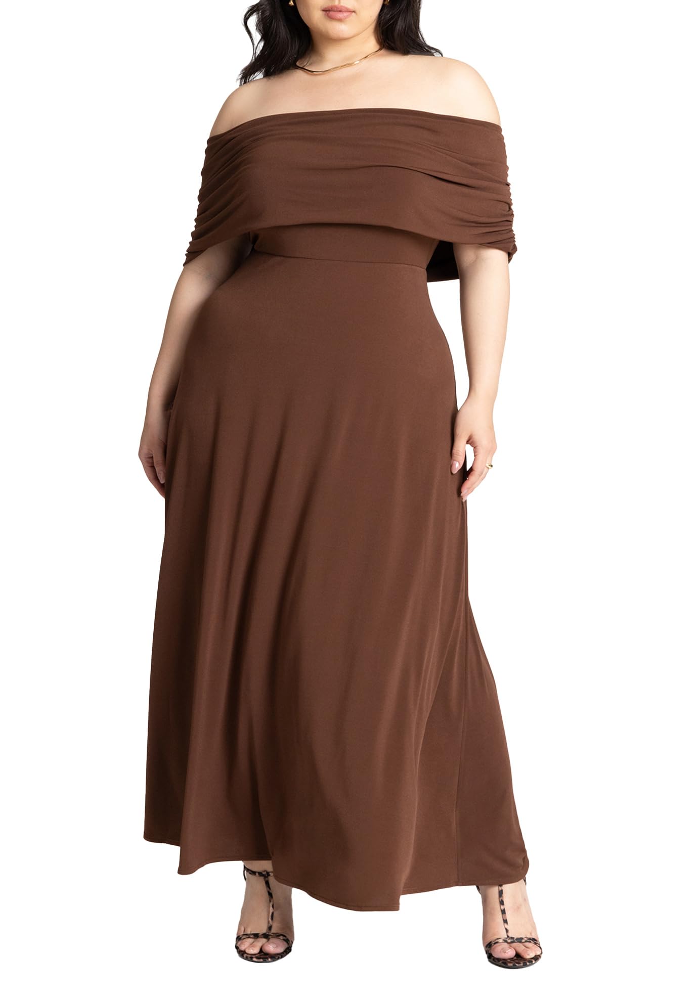 ELOQUII Women's Plus Size Off The Shoulder Maxi Dress - 22, Potting Soil