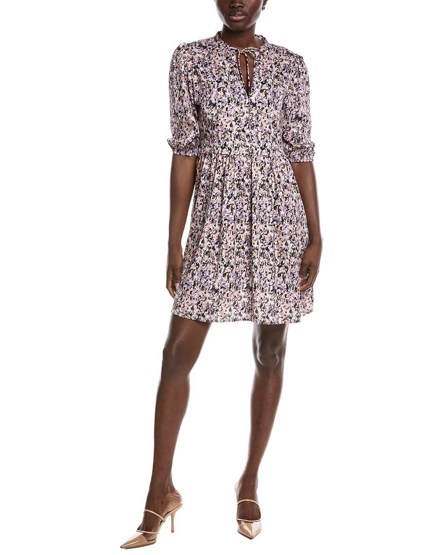 BOSS Dorena Flowy Tie Neck Dress Abstract Purple M