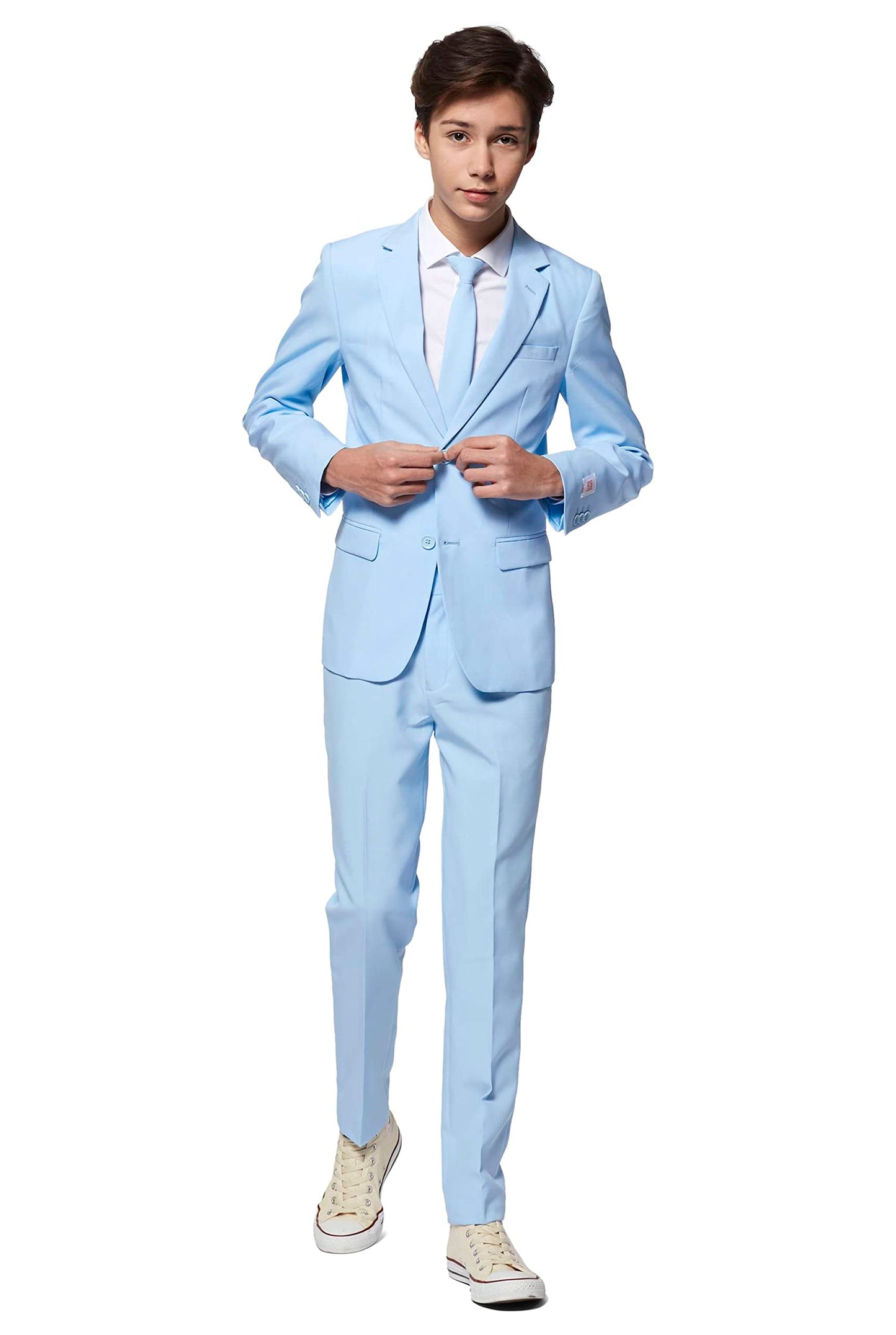 Opposuits Teen Boys Cool Blue Solid Color Suit - Prom and Wedding Party Outfit - Including Blazer, Pants and Tie - Blue - Size: 12 Years