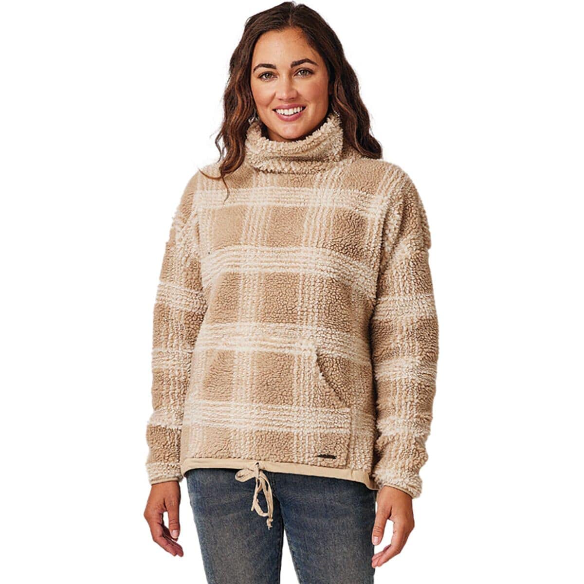 Carve Designs Women's Roley Jacquard Cowl in Light Khaki Plaid - Small