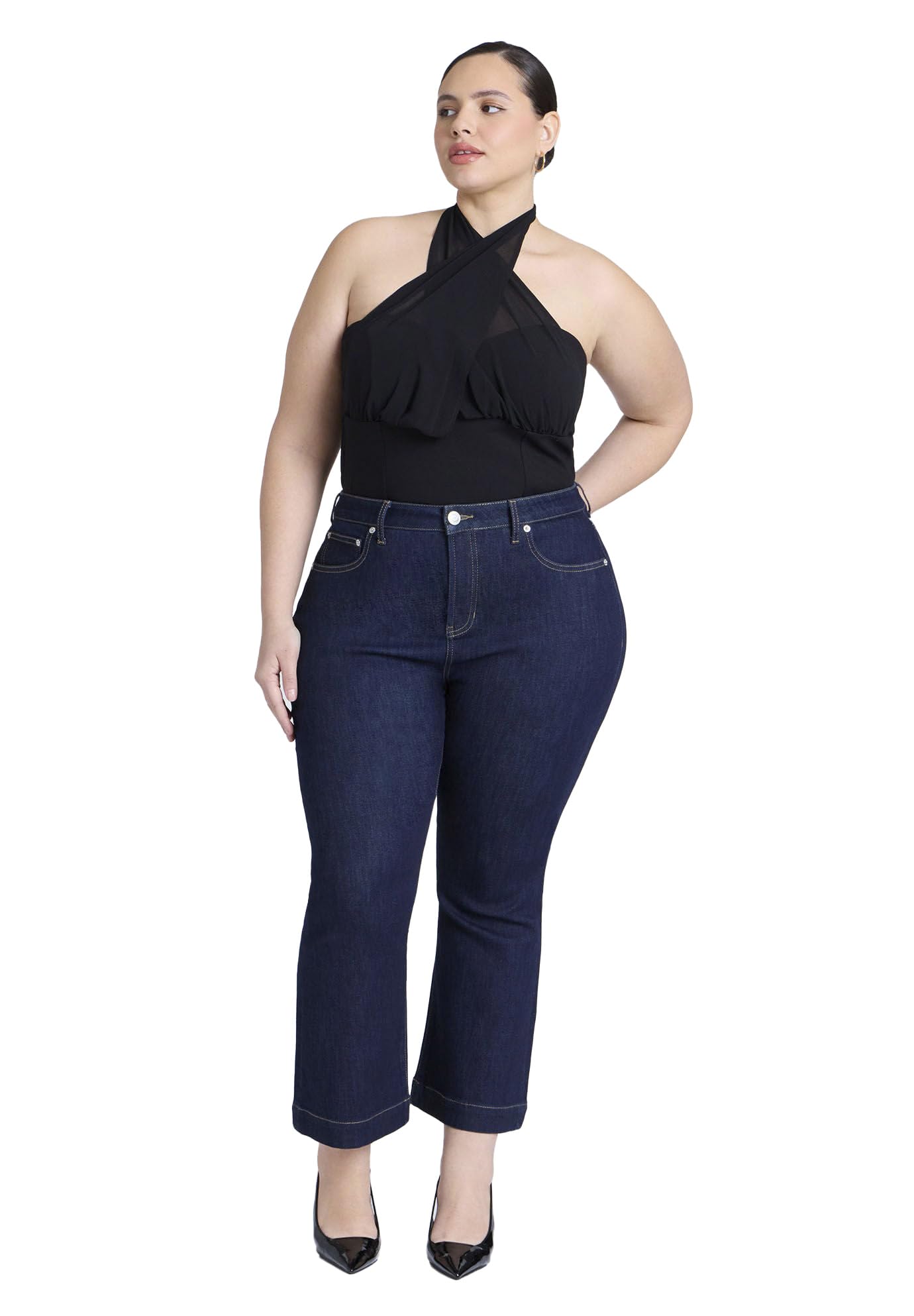 ELOQUII Women's Plus Size High Rise Crop Bootcut Jean - 14, Dark Wash