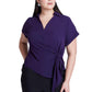 ELOQUII Women's Plus Size Short Sleeve Collared Top with Waist Tie - 18, Plum Purple