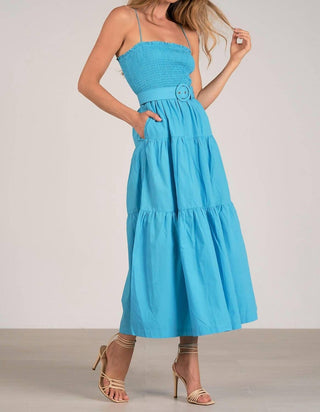 Elan - Jillian Smocked Belted Midi Dress
