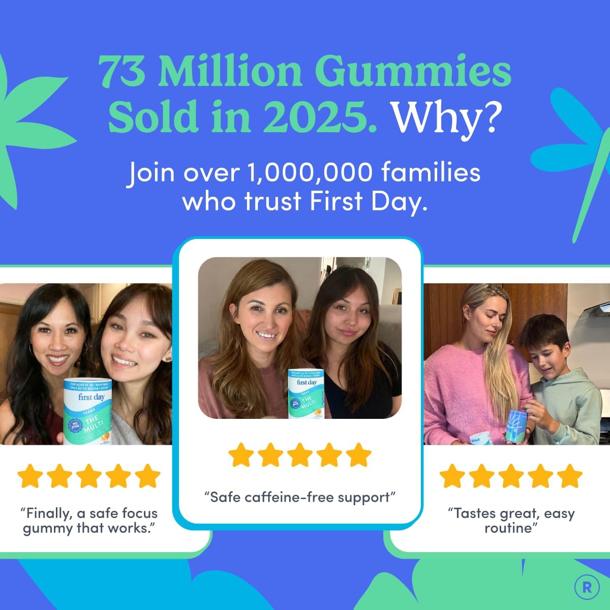 FIRST DAY Vitamins for Teens - Teen Multi Vitamins for Girls & Boys 12-17, Organic Fruit & Veggie Blend - 12 Key Nutrients: Vitamins A, B1, B2, B6, B9, B12, C, D3, E, K2-30 Day Supply
