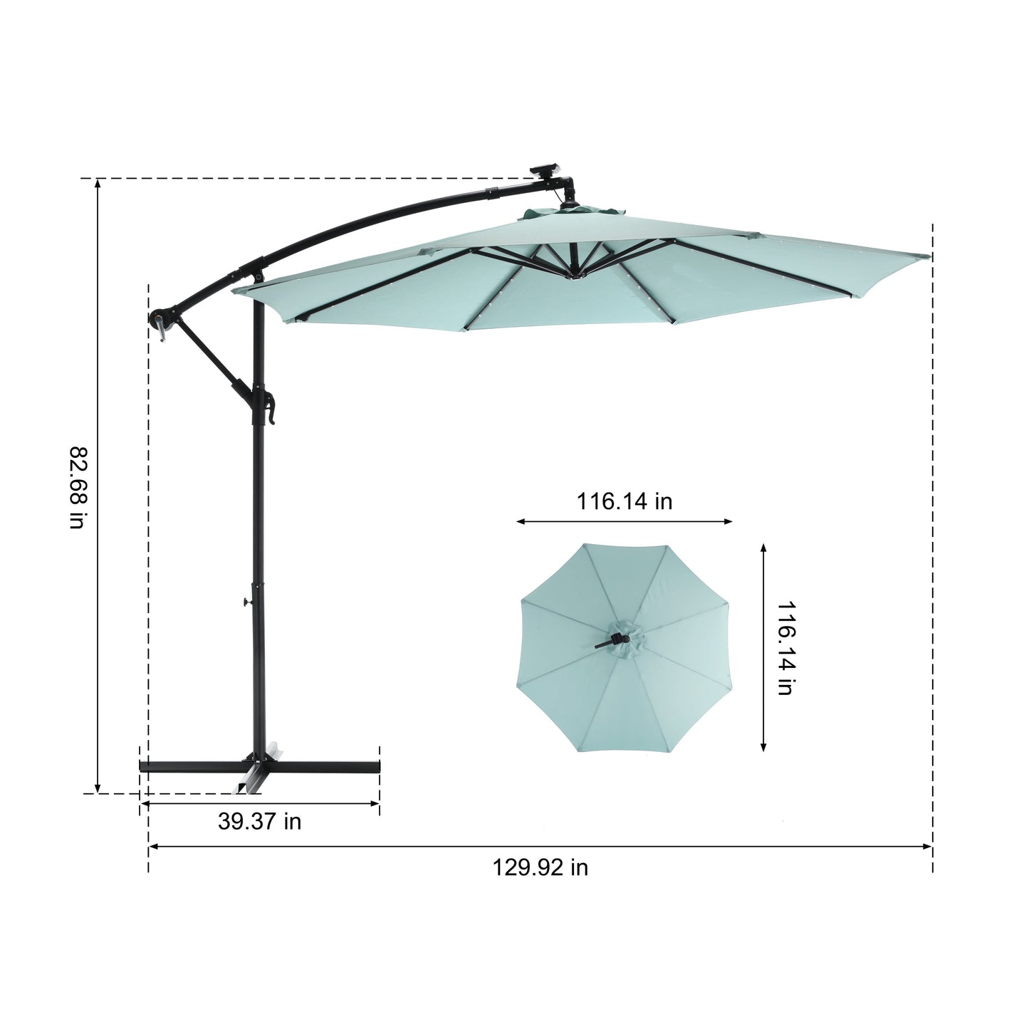 10ft Solar LED Offset Hanging Patio Umbrella (Light Green)