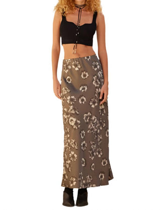 Promesa - Whispering Petals Bias-cut Floral Satin Maxi Skirt