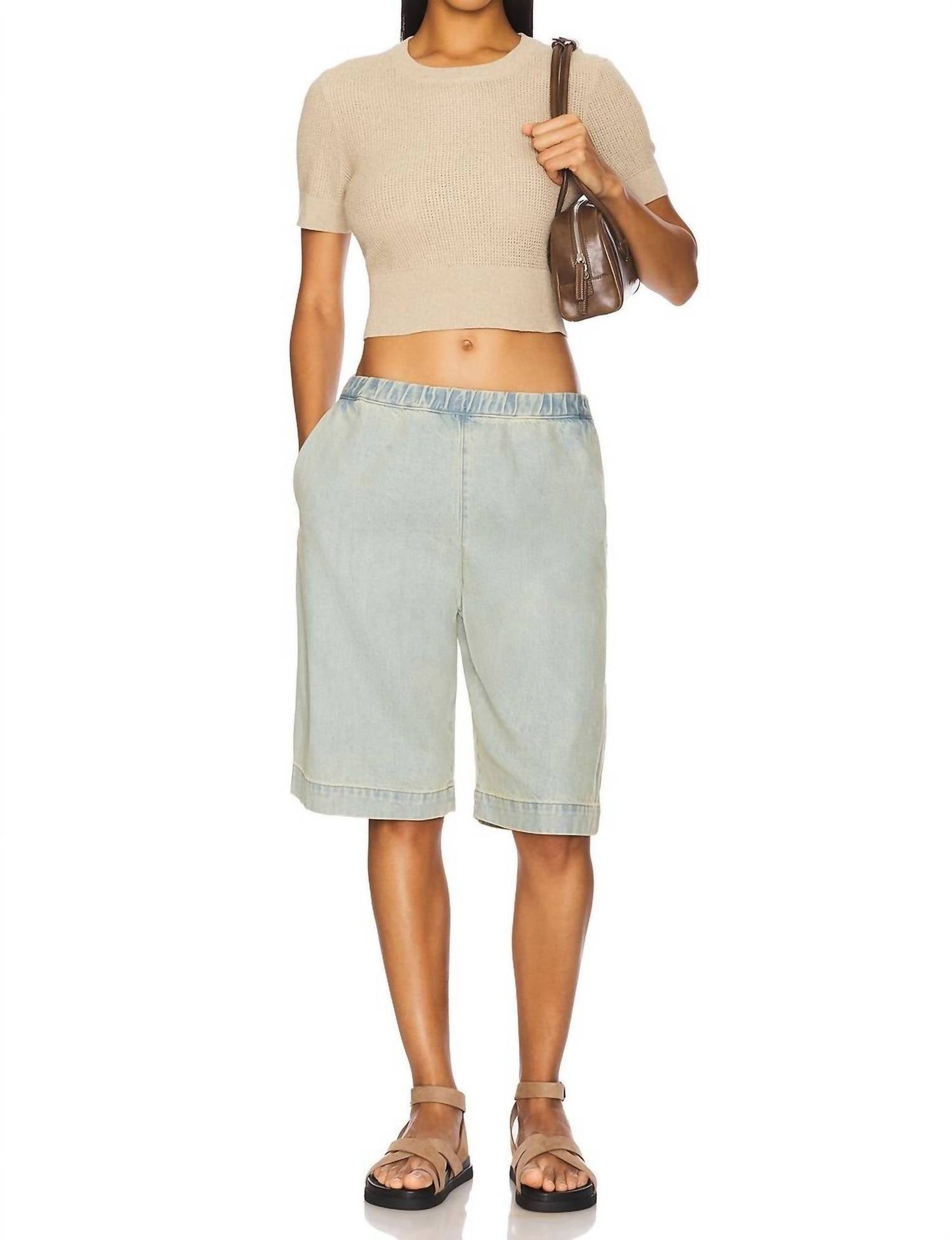 Enza Costa - Open Knit Cropped Short Sleeve Sweater