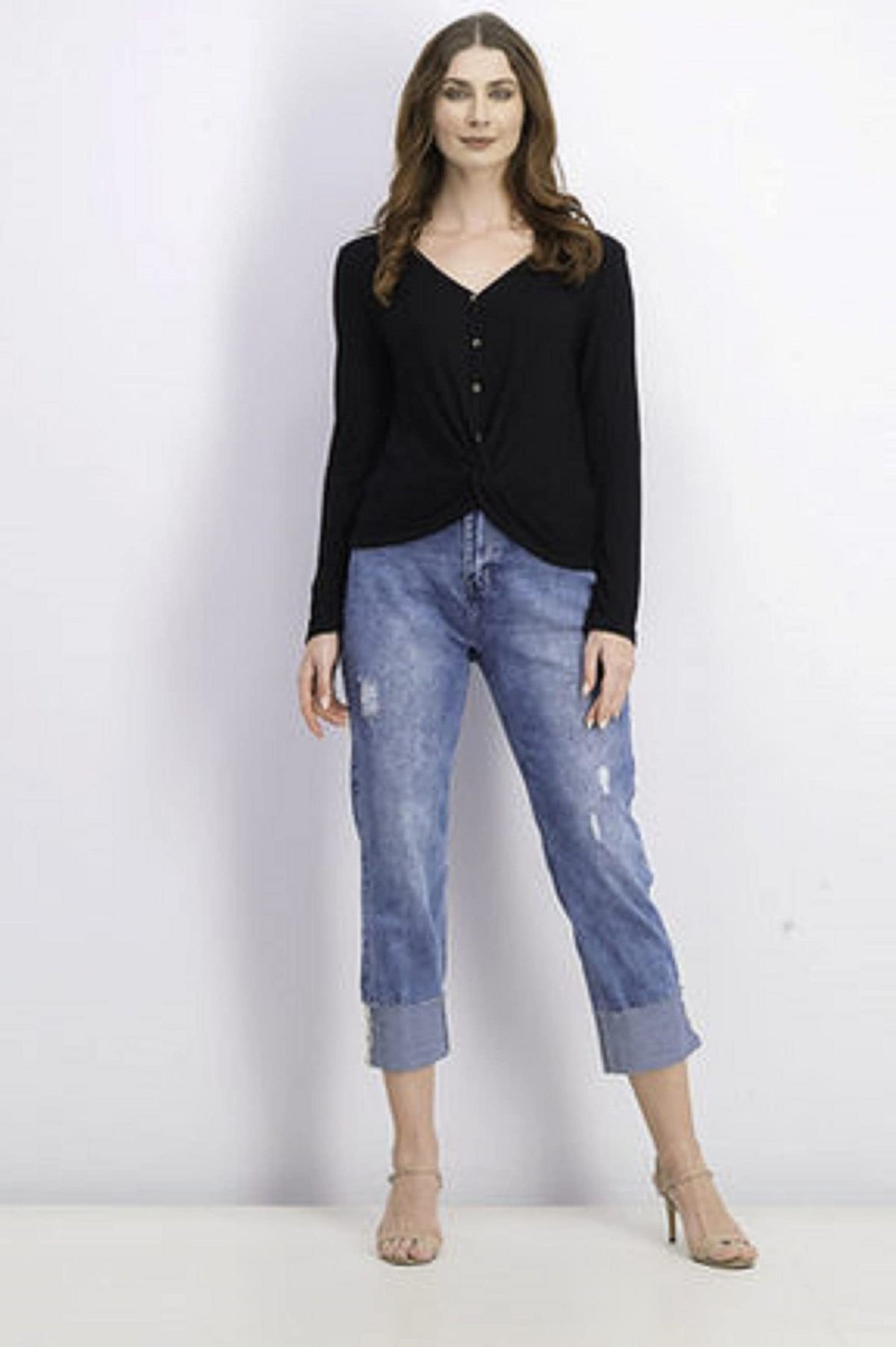 Hippie Rose Juniors' Twist-Front Button-Up Top Black Size Extra Large