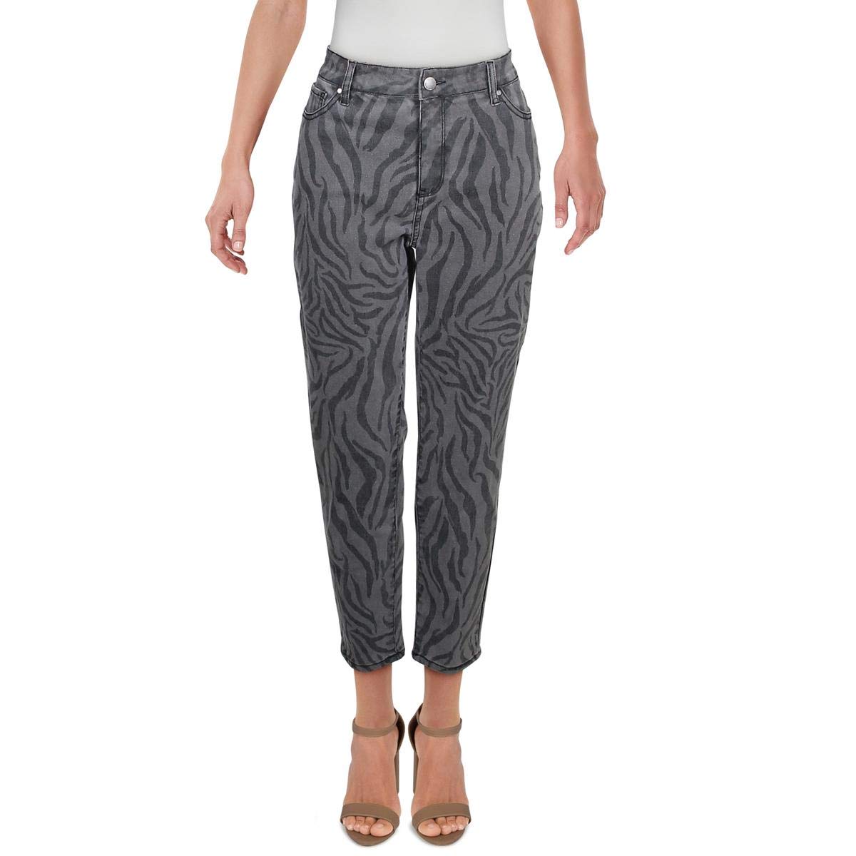 Tinseltown Womens Juniors Animal Print Mid-Rise Skinny Jeans Gray 0