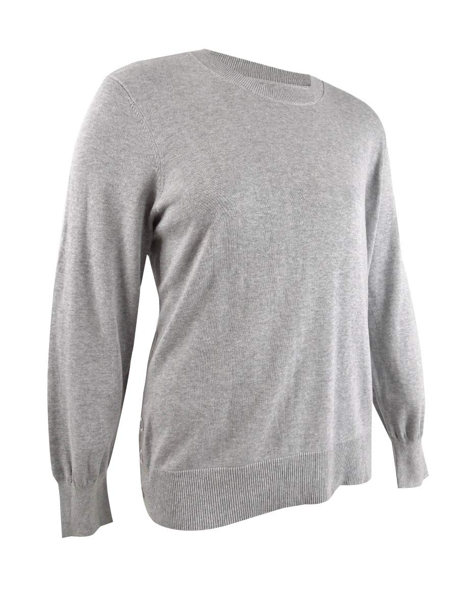 Michael Michael Kors Womens Ribbed Snap Hem Pullover Sweater Gray