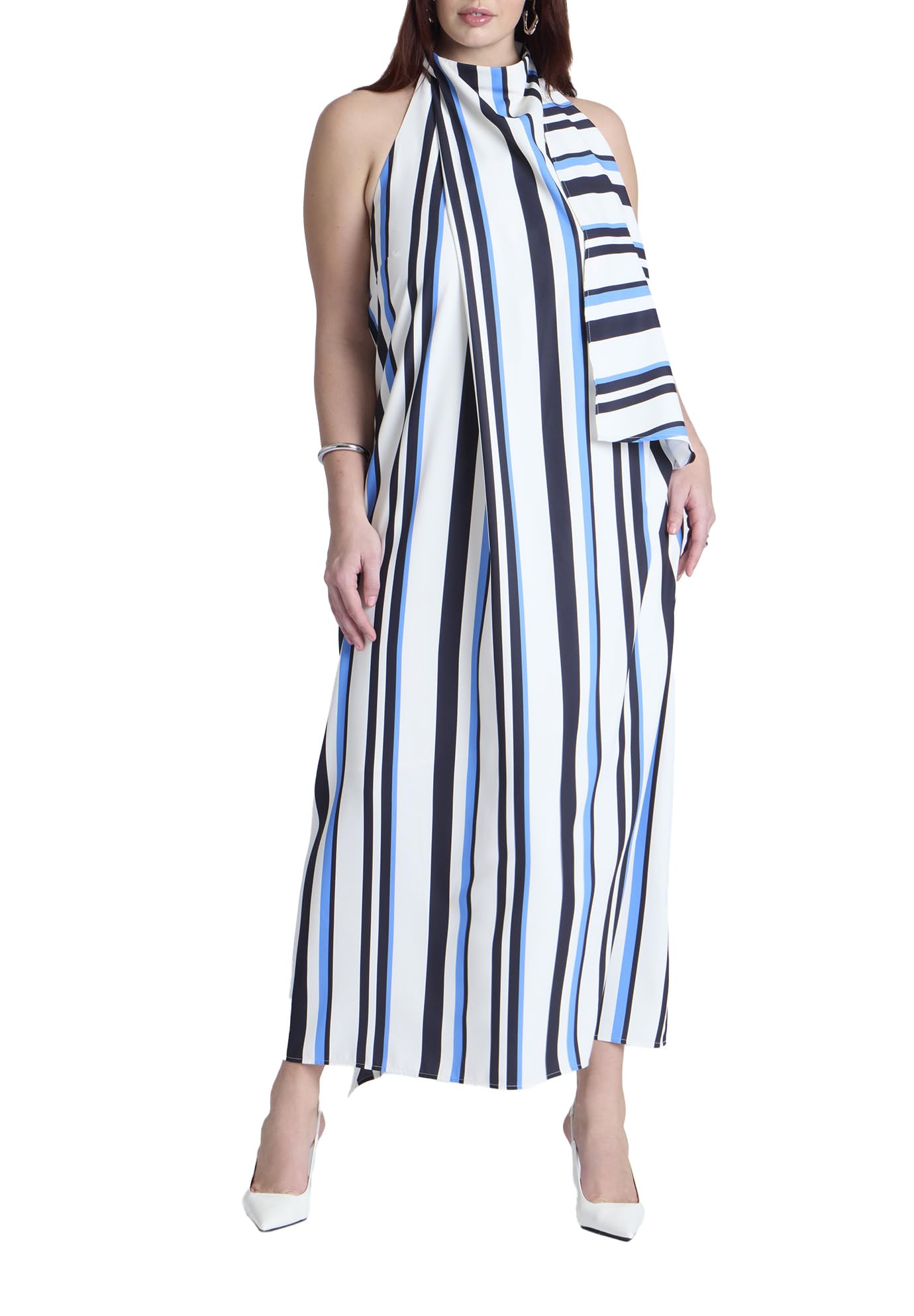 ELOQUII Women's Plus Size High Neck Maxi Dress - 18, Marina Stripe