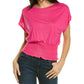 BCBGMAXAZRIA Women's Short Sleeve Smocked Waist Round Neck Top, Magenta, Medium