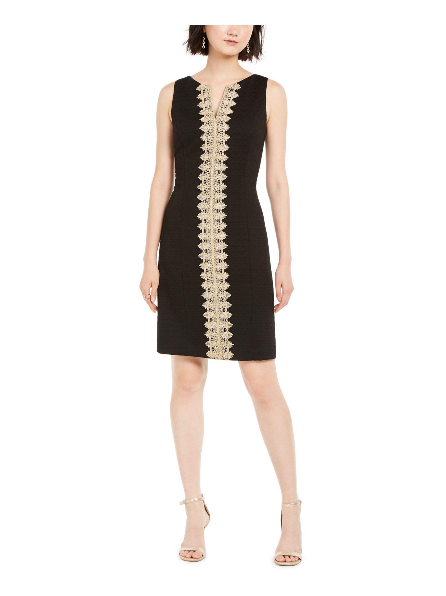 PAPPAGALLO Womens Black Sleeveless Jewel Neck Above The Knee Shift Evening Dress Size 4