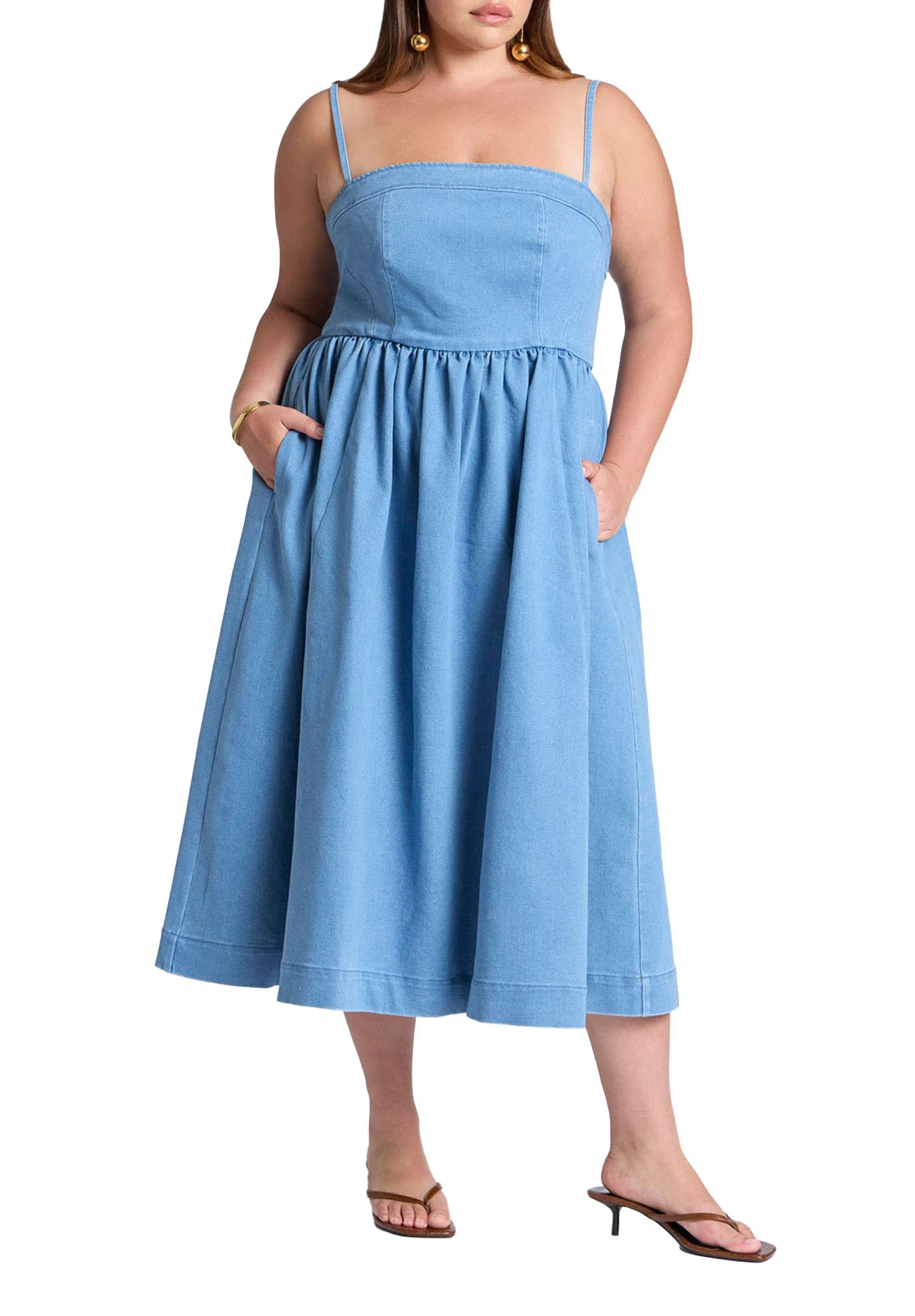 ELOQUII Women's Plus Size Denim Corset Bodice Midi Dress - 20, Medium Wash