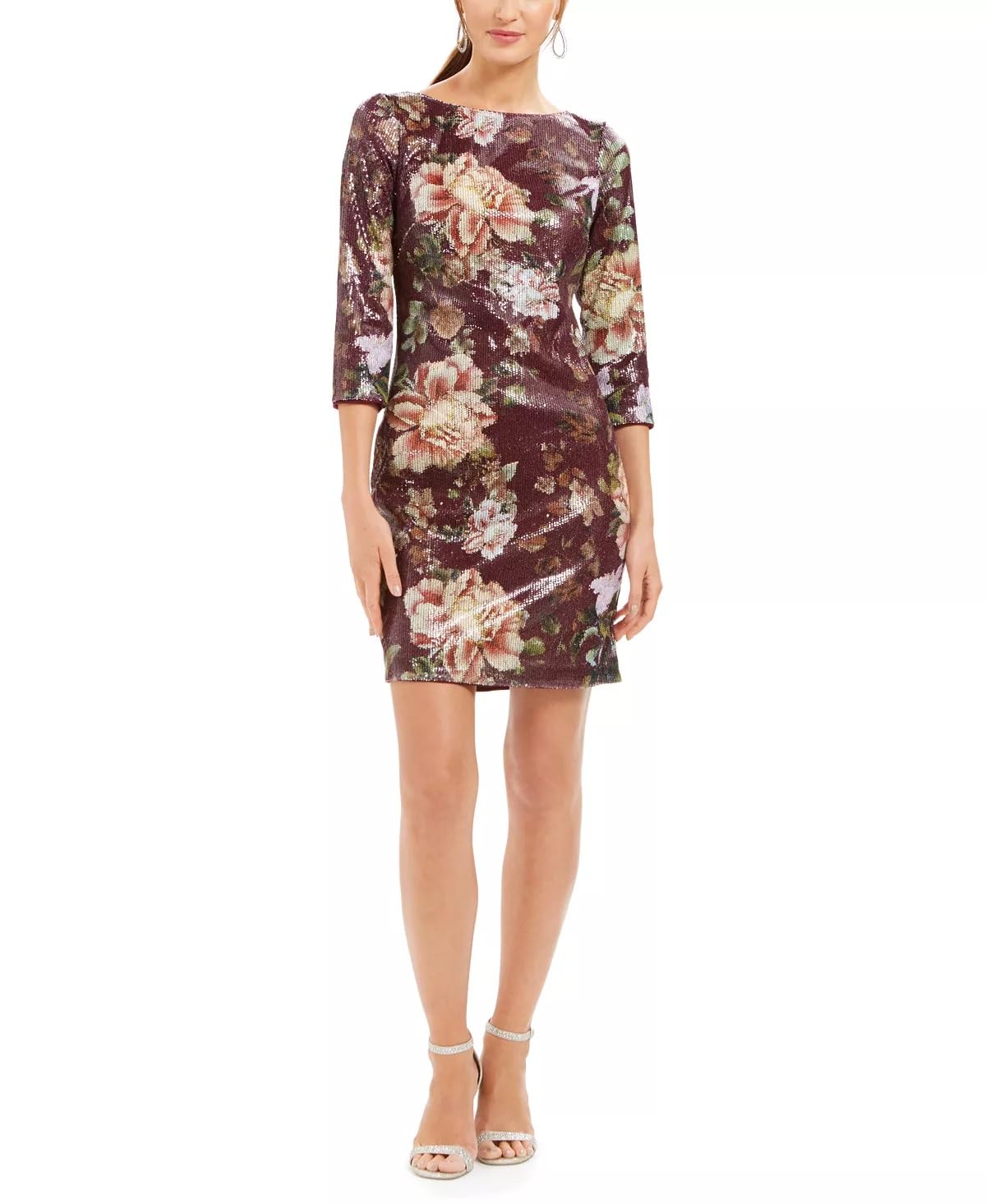 Vince Camuto Women's Floral Sequin Shift Dress Brown Size 6