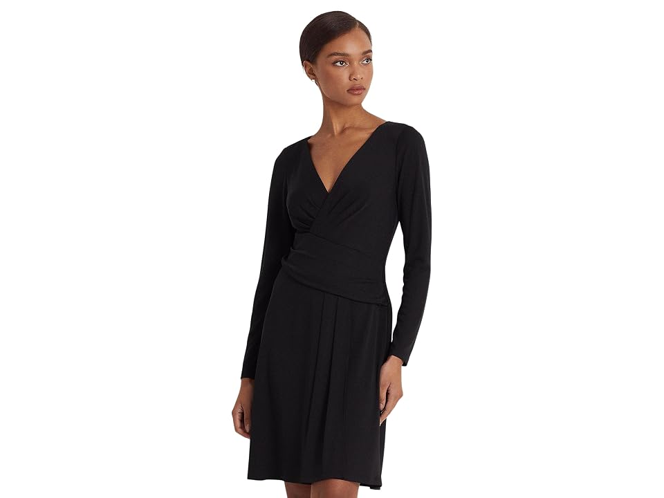LAUREN Ralph Lauren Stretch Jersey Surplice Fit and Flare Dress Black