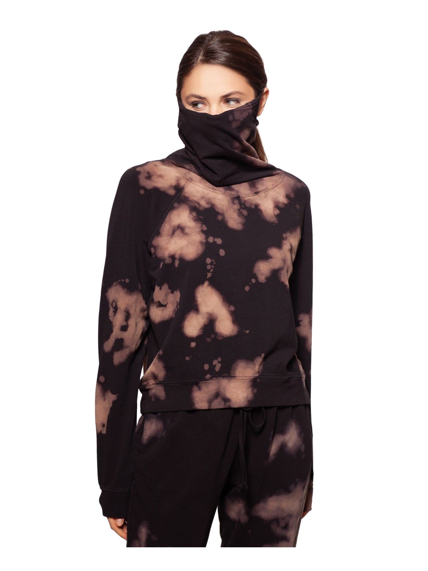 Bam Womens Tie-Dye Cloud Print Pullover Top Black S