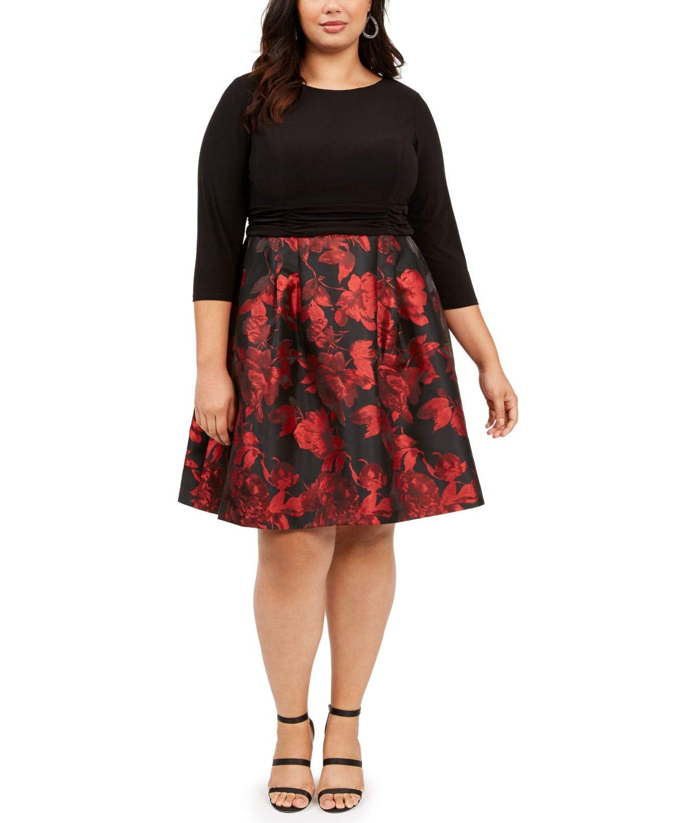 Jessica Howard Womens Floral Print Gathered Cocktail Dress Black 16