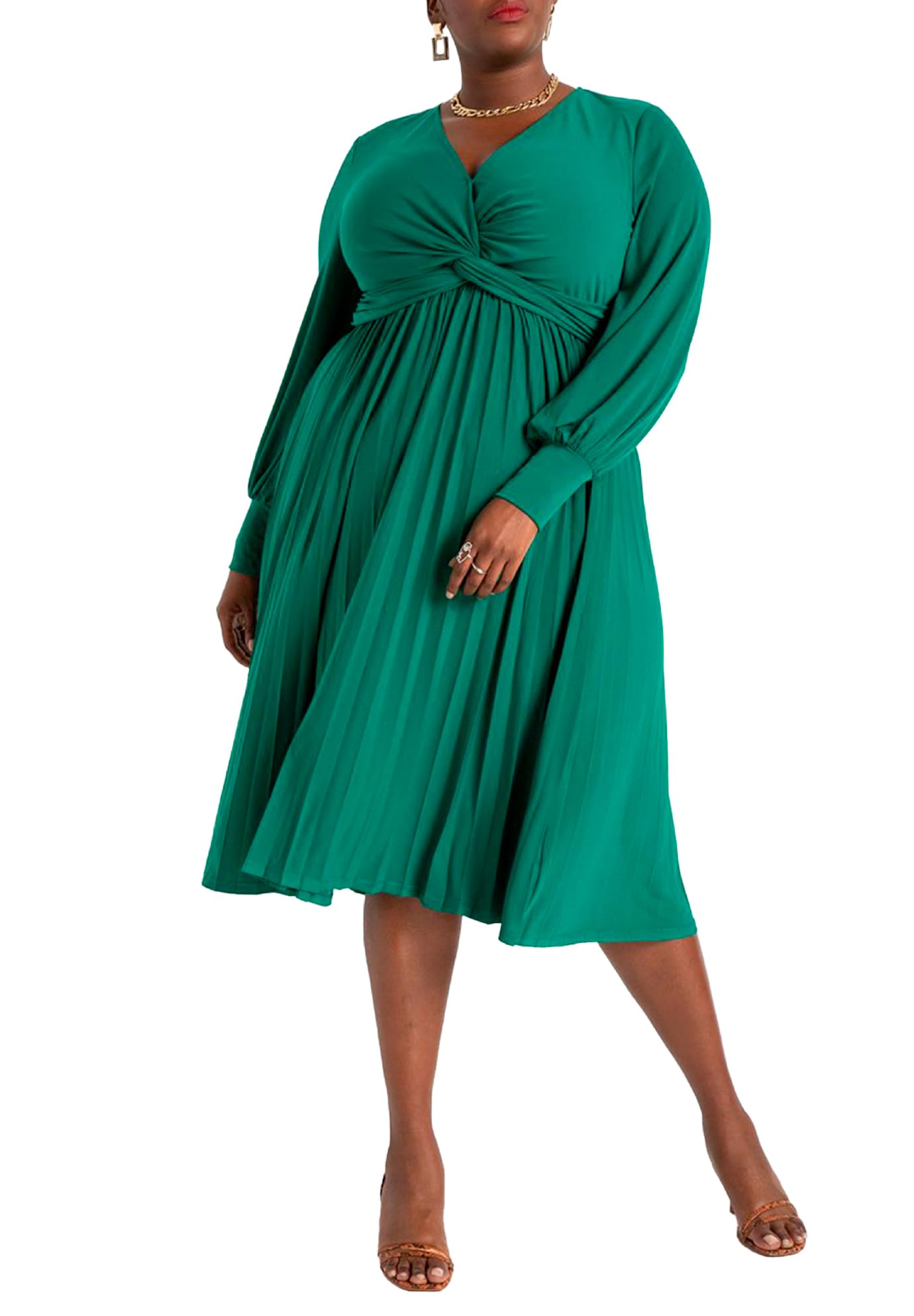 ELOQUII Women's Plus Size Knot Front Pleated Skirt Dress - 24, Aventurine