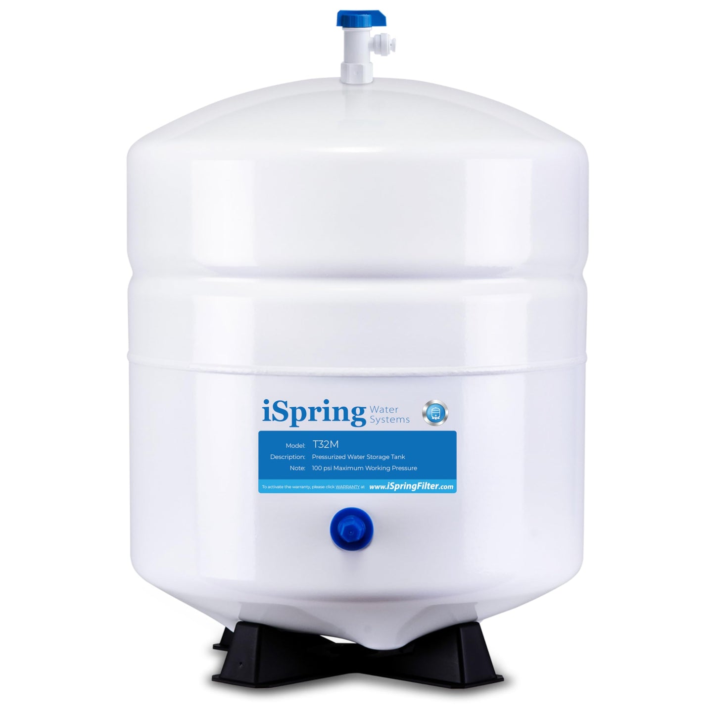 iSpring T32M Pressurized Water Storage Tank with Ball Valve for Reverse Osmosis RO Systems 4 Gallon 14 Tank Valve Included White