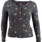 Ultra Flirt Junior Womens Floral Print Waffle Texture Henley Top Black Floral Size Large