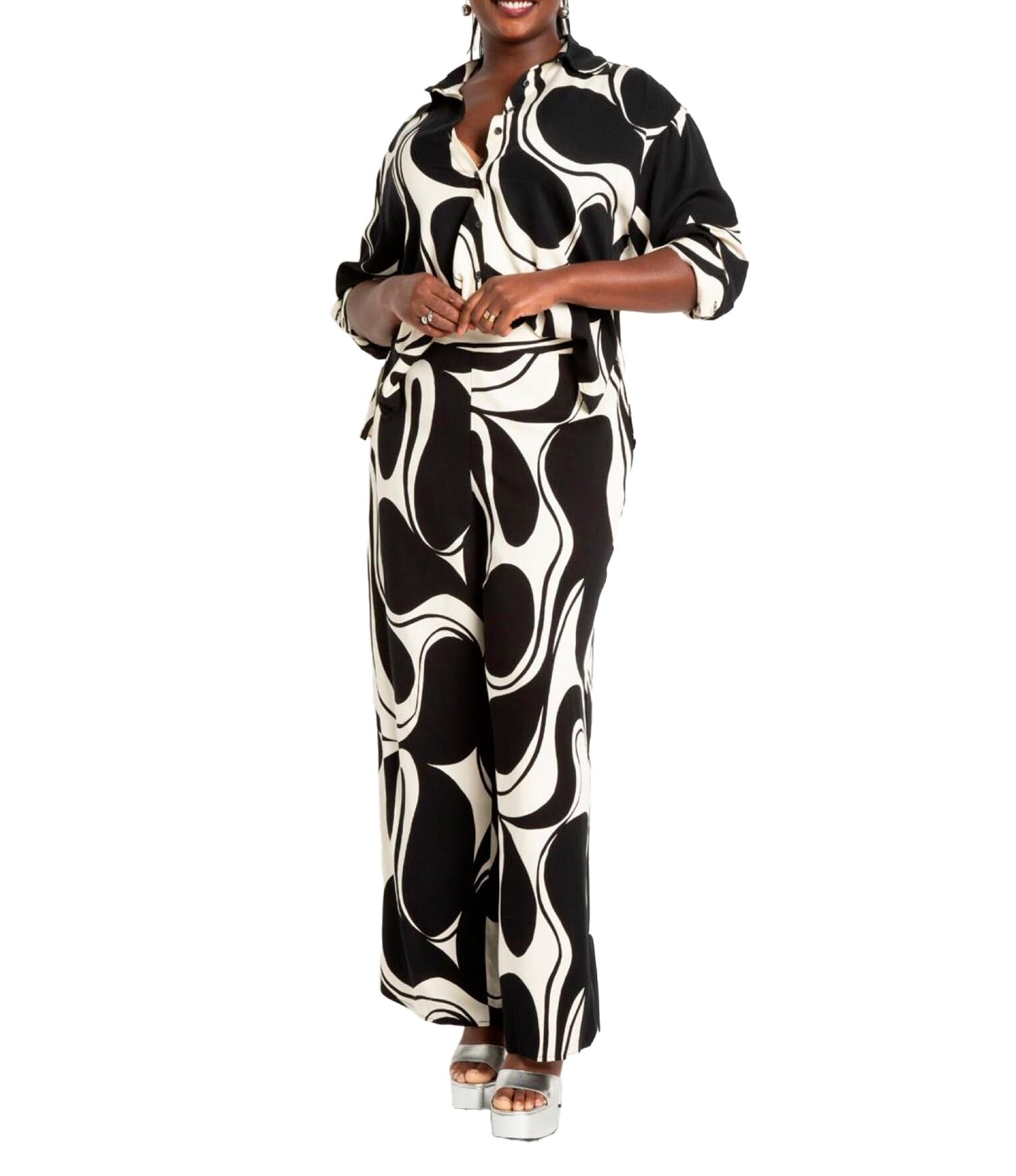 ELOQUII Women's Plus Size Printed Wide Leg Pant - 24, Cookies and Cream