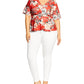 City Chic Womens Plus Twist Front Floral Print Blouse Red 24