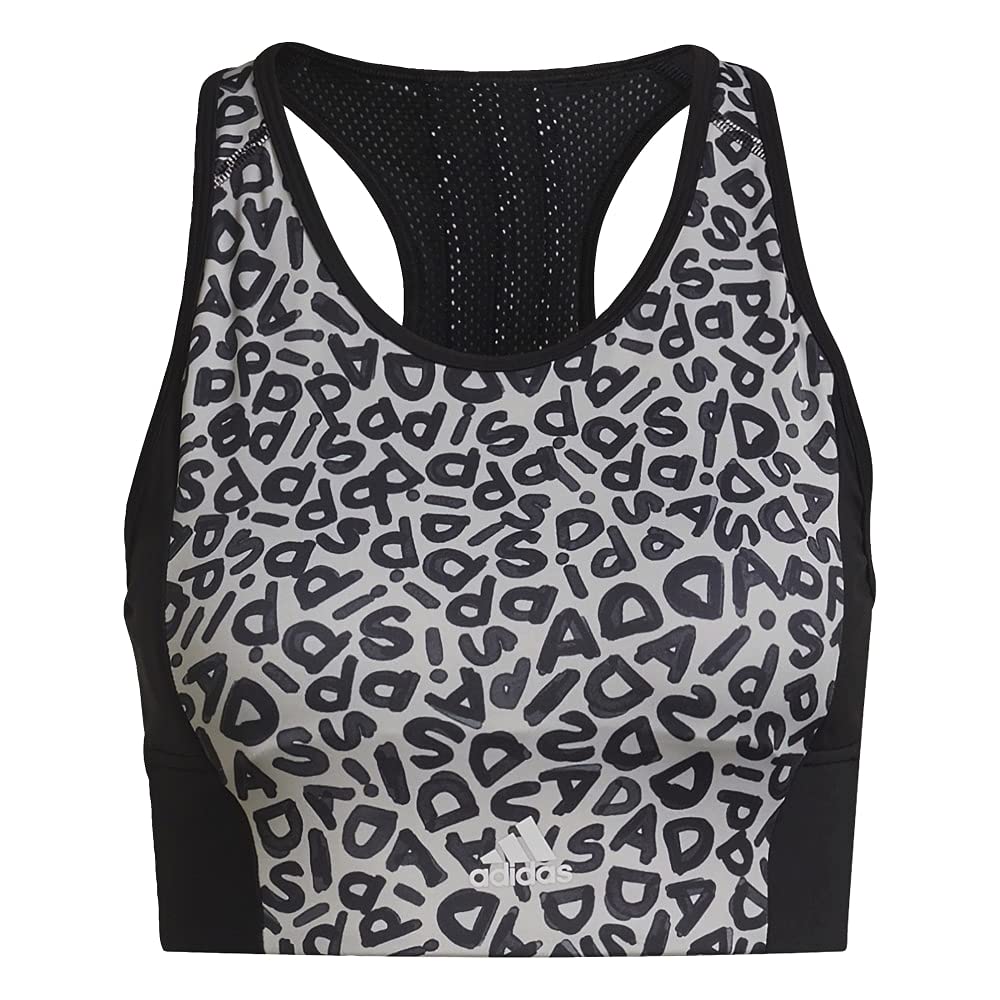 adidas x Farm Rio Women's Crop Top Sports Bra Aeroready, Black Cheetah, Medium