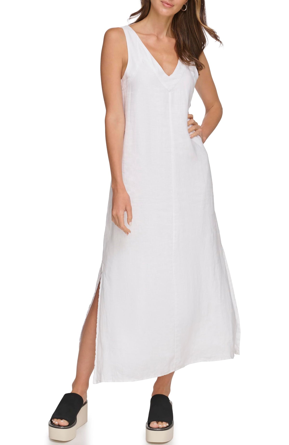 DKNY Womens Lightweight Linen Maxi Dress White X Small