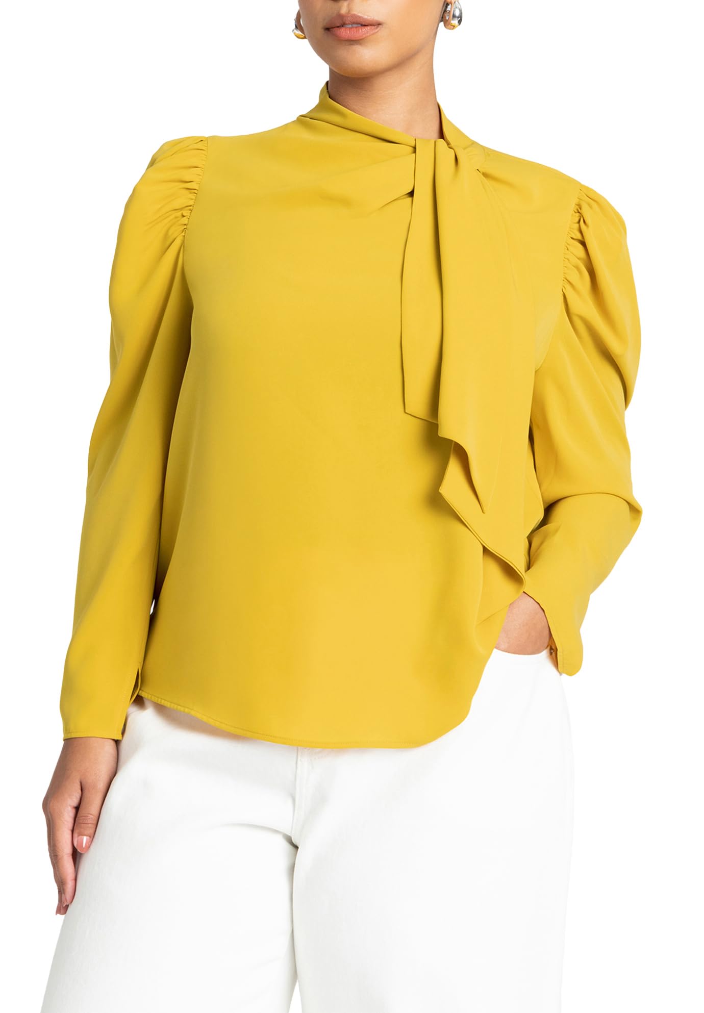 ELOQUII Women's Plus Size Drape Front Blouse - 18, Marigold