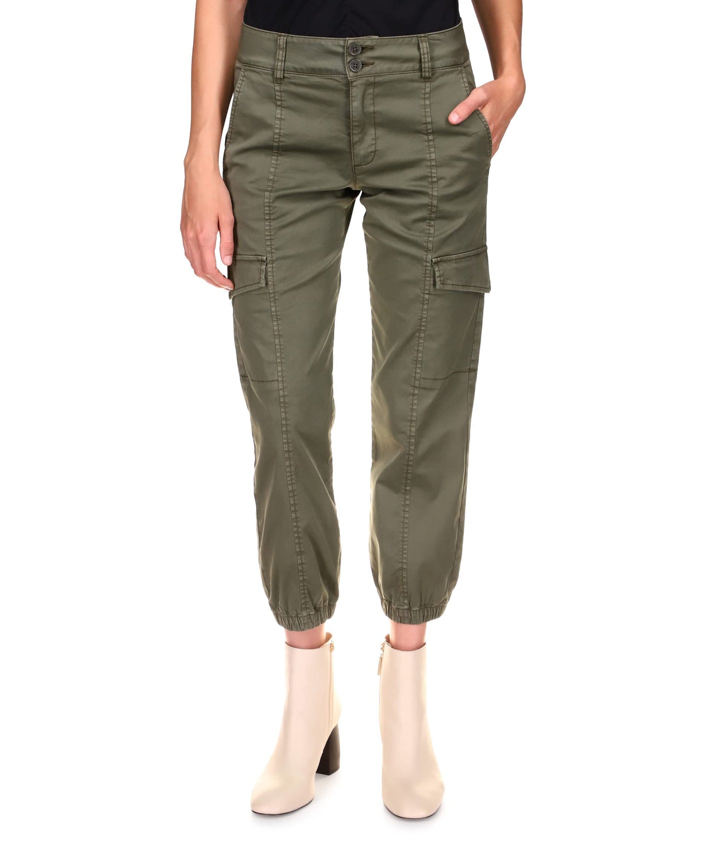 Sanctuary Rebel Pants for Women - Cotton-Blend Construction - Elasticized Fitted Ankle Cuffs - Side Pockets Hiker Green 31 27